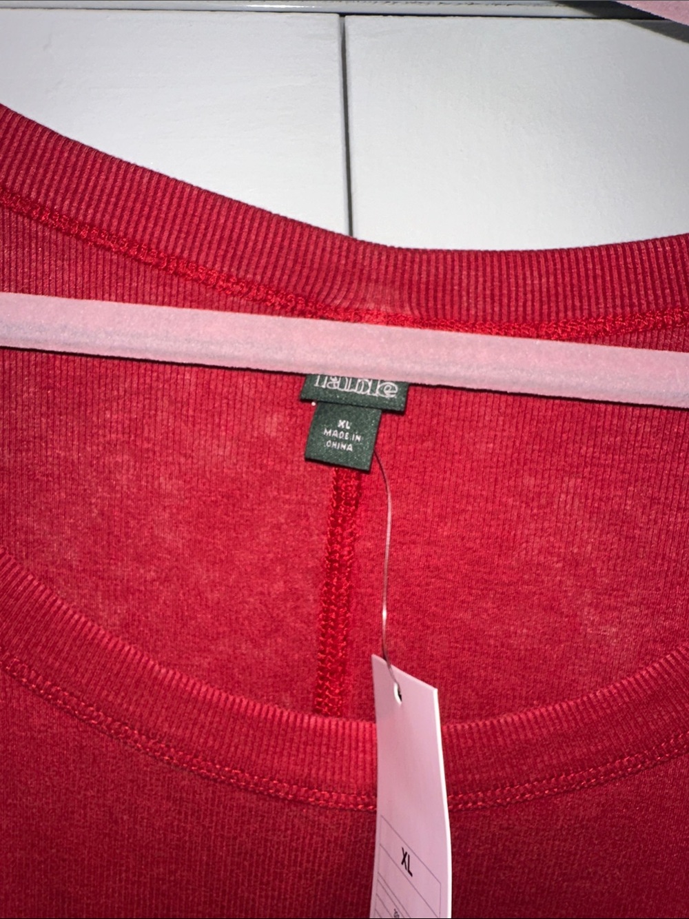 Wild fable Classic Scoop Neck Long-Sleeve Tops- Red, tan and white - Picture 7 of 12